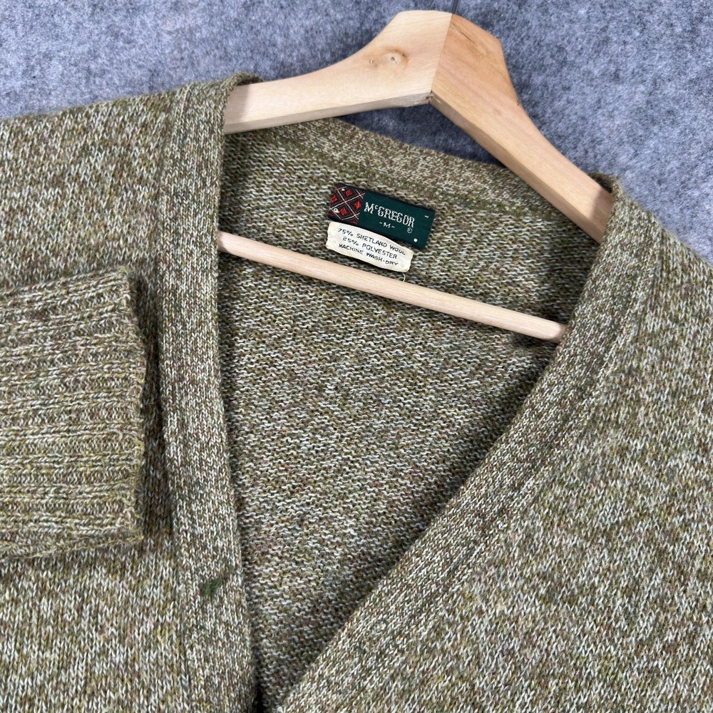 Vintage McGregor Sweater Mens Medium Green‎ Shetland Wool Cardigan Button Front